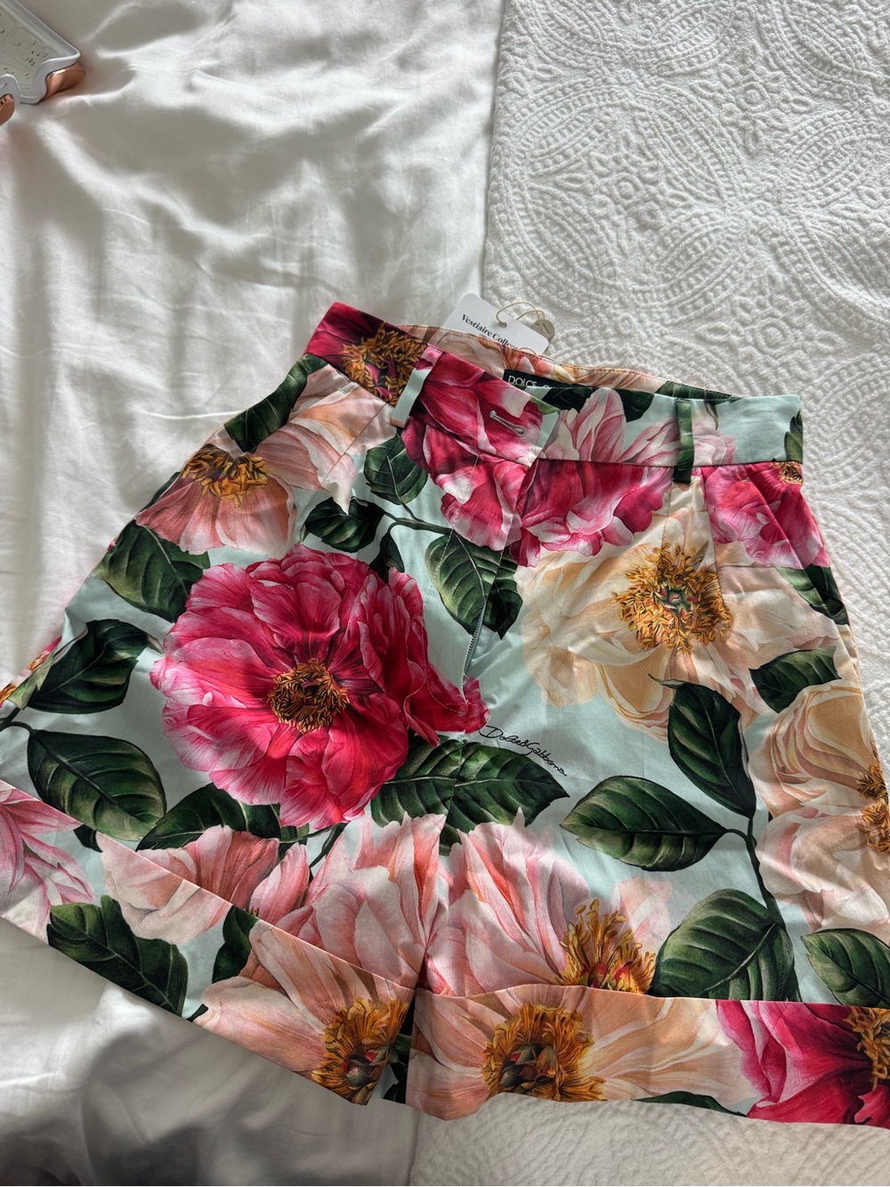 Dolce & Gabbana Floral High Waist Shorts in Pink, Green, Cream